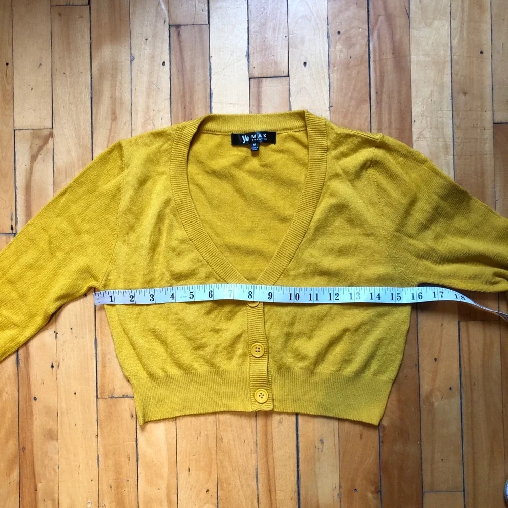 Medium New Mustard Retro Cropped 3/4 Sleeve Mak Cardigan ModCloth - Picture 3 of 6